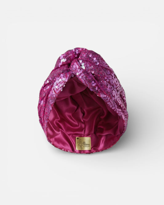 FUCHSIA SEQUIN TURBAN