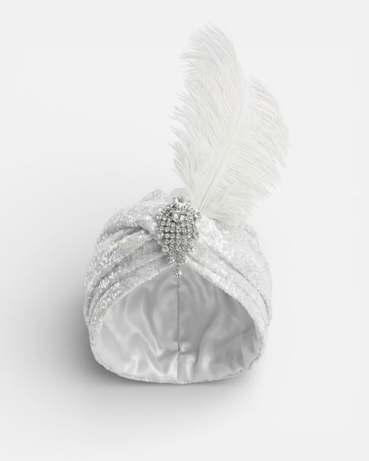 WHITE SEQUIN TURBAN