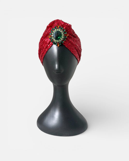 RED SEQUINNED TURBAN