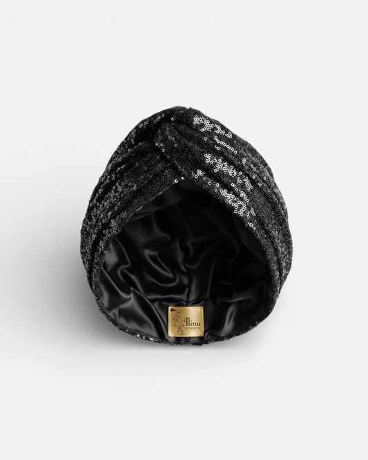 BLACK SEQUIN TURBAN