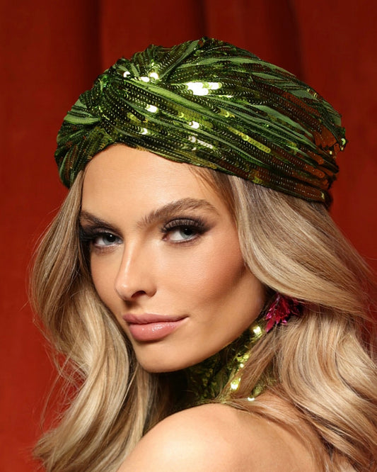 BRIGHT GREEN SEQUIN TURBAN